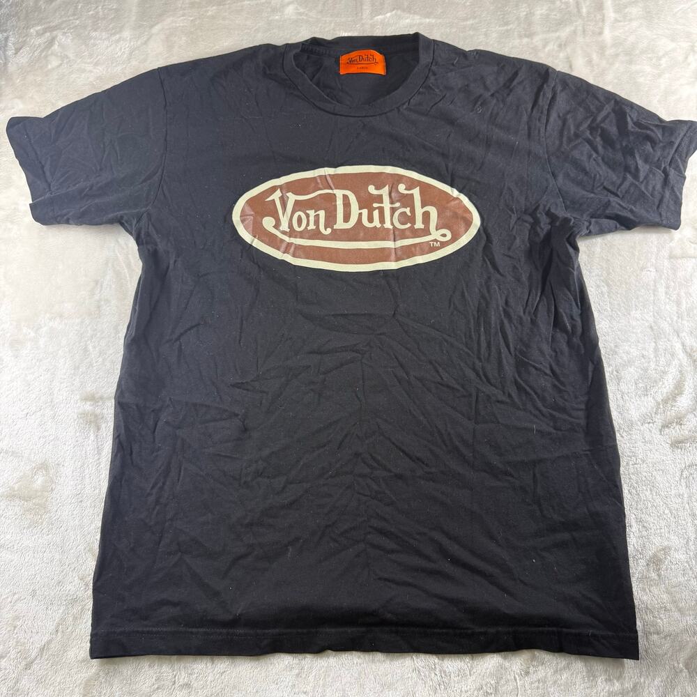 Von Dutch Logo T Shirt Men's Size Large Short Sleeve Black / Brown Logo